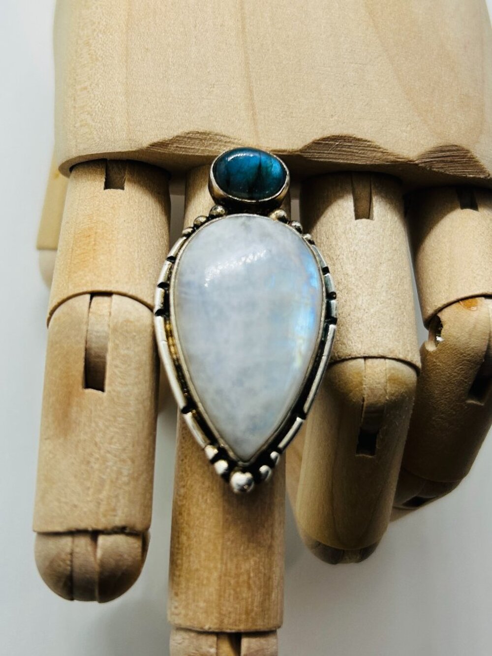 Huge Moonstone and Labradorite Boho Ring Size 9